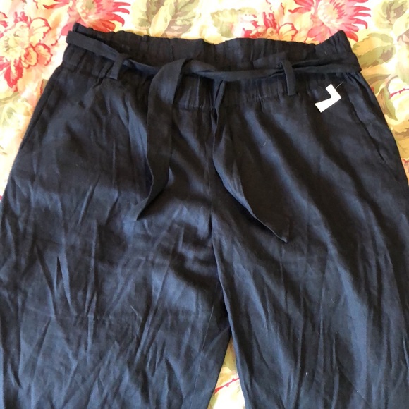 J JILL Size Large LINEN Stretch
BLACK Tie belt Paperbag Flat Front 
$129 NEW - Picture 6 of 12